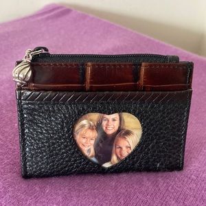 Brighton Leather ID Case Change Purse Pebbled Black Leather Croc Embossed Brown